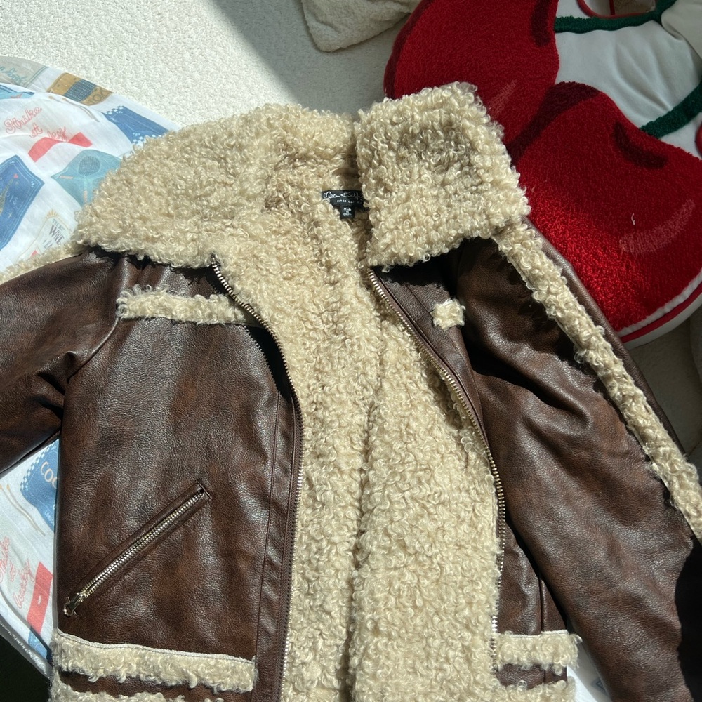 Miss Selfridge Brown and Cream Shearling Jacket